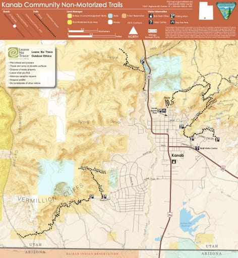 Map of Non-Motorized Trails near Kanab in the BLM Kanab Field Office area in Utah. Published by the Bureau of Land Management (BLM). 
