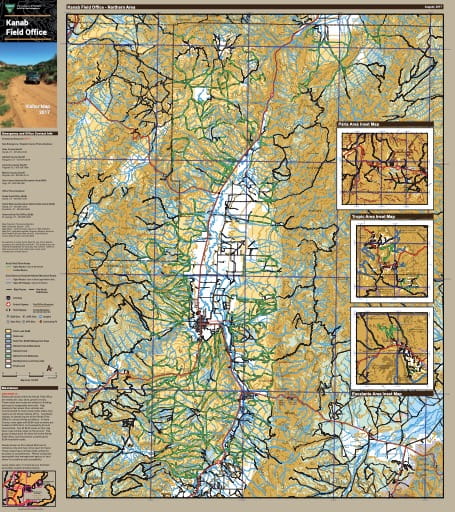 Visitor Map of the northern part of the BLM Kanab Field Office area in Utah. Published by the Bureau of Land Management (BLM).