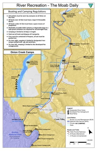 Map of Colorado River Moab Daily campsites and campgrounds near Moab in Utah. Published by the Bureau auf Land Management (BLM).