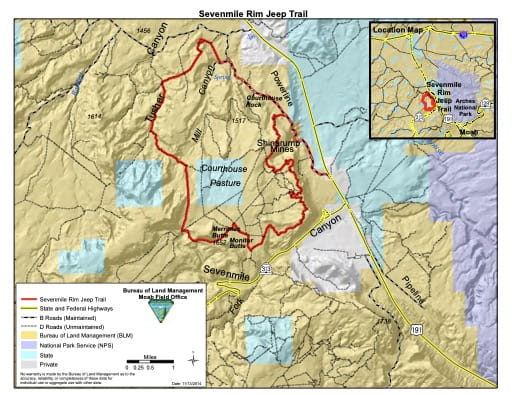 map of Moab - 7 Mile Rim Jeep Trail