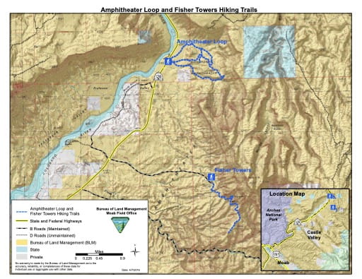 map of Colorado Riverway - Amphitheater Loop and Fisher Towers Hiking Trails