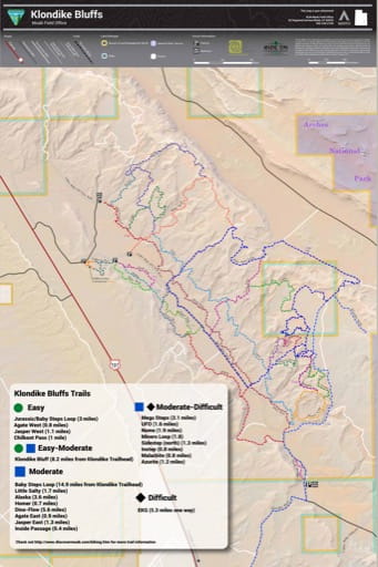 Trails map of mountain biking trails at Klondike Bluffs near Moab in the BLM Moab Field Office area in Utah. Published by the Bureau of Land Management (BLM).