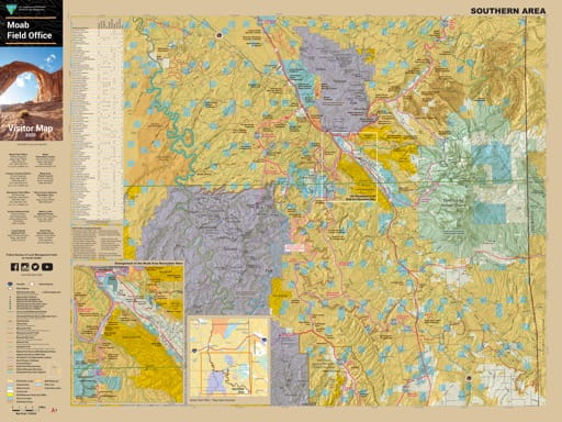 Visitor Map (southern part) of the BLM Moab Field Office area in Utah. Published by the Bureau of Land Management (BLM).