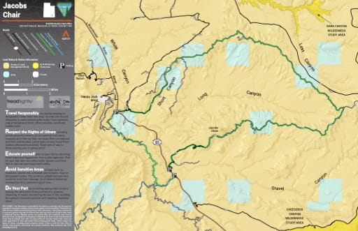 Off-Highway Vehicle (OHV) Map of the Jacobs Chair Route in the BLM Monticello Field Office area in Utah. Published by the Bureau of Land Management (BLM).