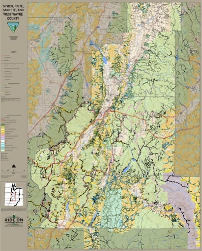 Travel Map of Sevier County, Piute County, Sanpete County, Wayne County West in Utah in the BLM Richfield Field Office area. Published by the Bureau of Land Management (BLM).