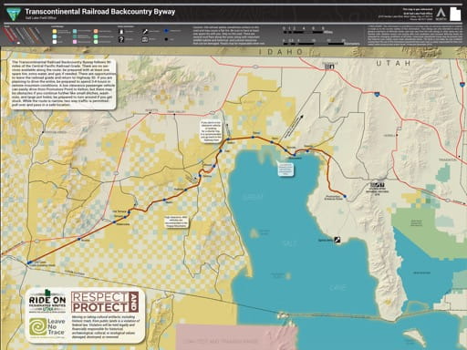 Map of the Transcontinental Railroad Backcountry Byway in the BLM Salt Lake Field Office area in Utah. Published by the Bureau of Land Management (BLM).