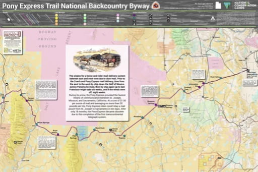 Map of the Pony Express Trail National Backcountry Byway (BCBW) in the BLM Salt Lake Field Office area in Utah. Published by the Bureau of Land Management (BLM).