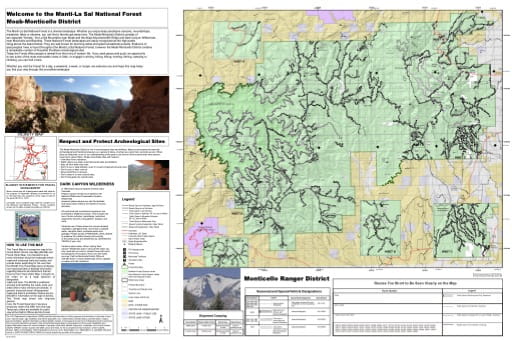 Motor Vehicle Travel Map (MVTM) of Monticello Ranger District in Manti-La Sal National Forest (NF). Published by the U.S. Forest Service (USFS).