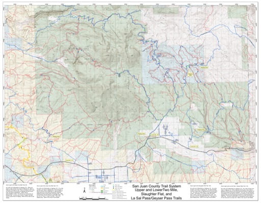 Map of Two Mile, Slaughter Flat and La Sal/Geyser Pass Off-Highway Vehicle (OHV) Trails. Published by San Juan County.