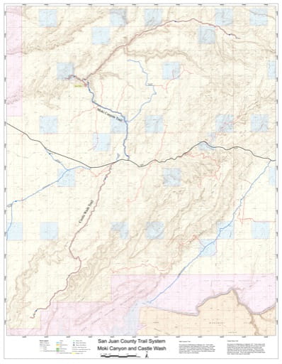 Map of Moki Canyon and Castle Wash Off-Highway Vehicle (OHV) Trails. Published by San Juan County.