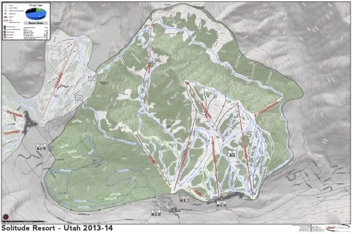 Map of Solitude Trails in Ski City ski area. Published by Ski City.