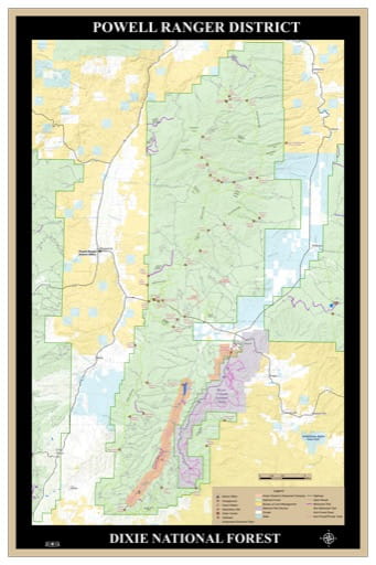 Map of Powell Ranger District in Dixie National Forest (NF) in Utah. Published by the U.S. Forest Service (USFS).