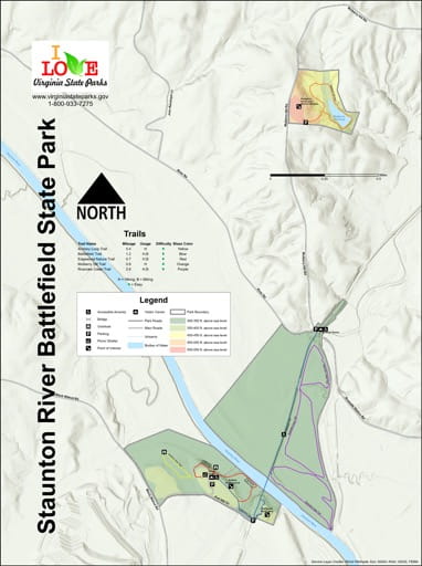 Visitor Map of Staunton River Battlefield State Park (SP) in Virginia. Published by Virginia State Parks.