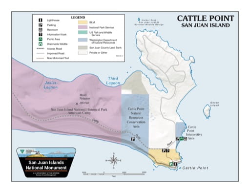 Map of Cattle Point in San Juan Islands National Monument (NM) in Washington. Published by the Bureau of Land Management (BLM).