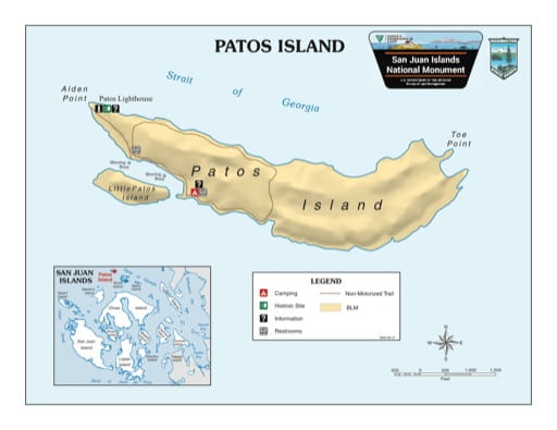 Map of Patos Island in San Juan Islands National Monument (NM) in Washington. Published by the Bureau of Land Management (BLM).