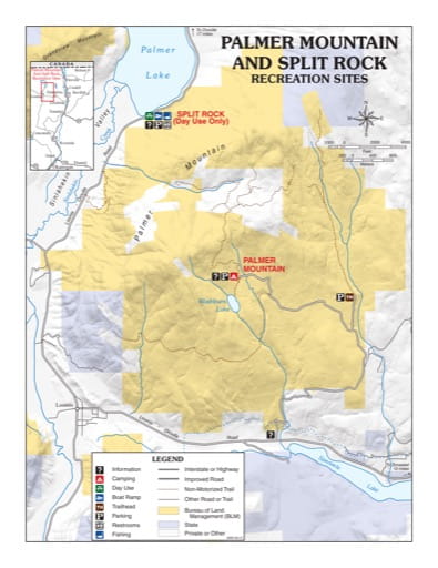 Map of Palmer Mountain and Split Rock Recreation Sites (RS) in Washington. Published by the Bureau of Land Management (BLM).