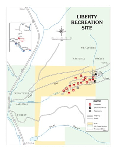 Map of Liberty Recreation Site (RS) in the BLM Spokane District Office area in Washington. Published by the Bureau of Land Management (BLM).