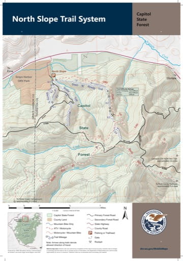 Map of North Slope Trail System in Capitol State Forest in Washington. Published by Washington State Department of Natural Resources (WSDNR).