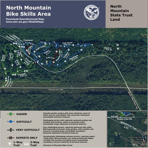 Map of Bike Skills Area in North Mountain State Trust Land (STL). Published by Washington State Department of Natural Resources (WSDNR).