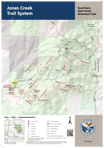 Map of the Jones Creek Motorized Trail System in Yacolt Burn State Forest (SF). Published by Washington State Department of Natural Resources (WSDNR).