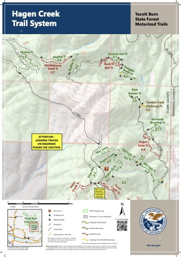 Map of Hagen Creek Motorized Trail System in Yacolt Burn State Forest (SF) in Washington. Published by Washington State Department of Natural Resources (WSDNR).