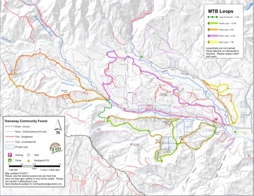 Map of Lower West Fork Teanaway. Published by the Evergreen Mountain Bike Alliance.