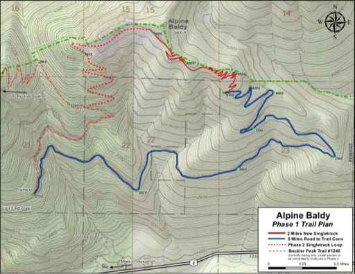 Map of Alpine Baldy. Published by the Evergreen Mountain Bike Alliance.
