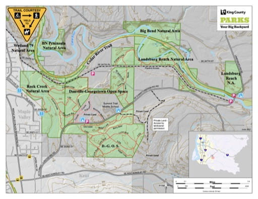 Recreation Map of Danville-Georgetown Open Space in King County in Washington. Published by King County, Washington.