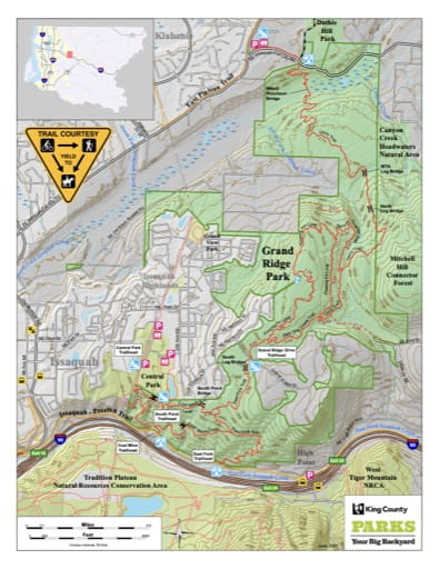 Recreation Map of Grand Ridge Park in King County in Washington. Published by King County, Washington.