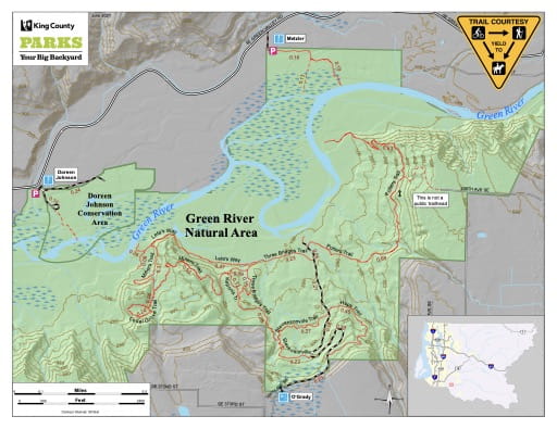 Recreation Map of Green River Natural Area in King County in Washington. Published by King County, Washington.