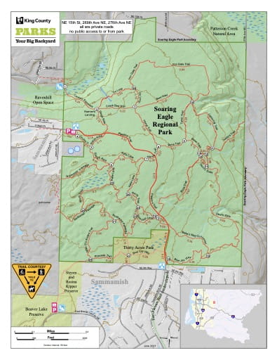 Recreation Map of Soaring Eagle Regional Park in King County in Washington. Published by King County, Washington.
