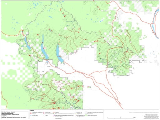 Draft of the Motor Vehicle Travel Map (MVTM) of Cle Elum Ranger District in Okanogan-Wenatchee National Forest (NF) in Washington. Published by the U.S. Forest Service (USFS).