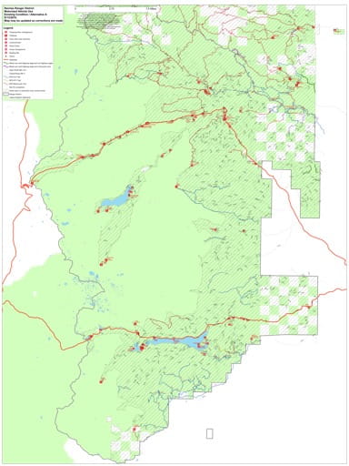 Draft of the Motor Vehicle Travel Map (MVTM) of Naches Ranger District in Okanogan-Wenatchee National Forest (NF) in Washington. Published by the U.S. Forest Service (USFS).