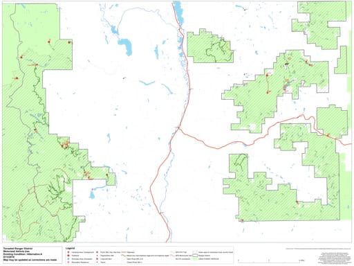 Draft of the Motor Vehicle Travel Map (MVTM) of Tonasket Ranger District in Okanogan-Wenatchee National Forest (NF) in Washington. Published by the U.S. Forest Service (USFS).