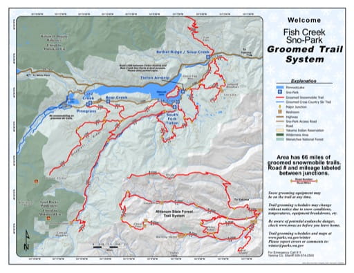Map of Fish Creek Sno-Park Groomed Trail System. Published by Washington State Parks (WASP).