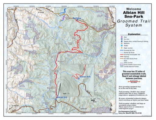 Map of Albian Hill Sno-Park Groomed Trail System. Published by Washington State Parks (WASP).