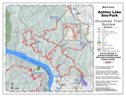 Map of Antilon Lake Sno-Park Groomed Trail System. Published by Washington State Parks (WASP).