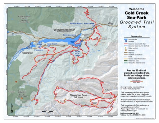 Map of Cold Creek Sno-Park Groomed Trail System. Published by Washington State Parks (WASP).