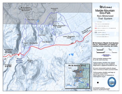 Map of the Non-Motorized Trail System at Marble Mountain Sno-Park in Washington. Published by Washington State Parks (WASP).
