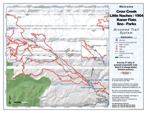 Map of Crow Creek, Little Naches/1904, Kaner Flats Sno-Parks Groomed Trail System. Published by Washington State Parks (WASP).