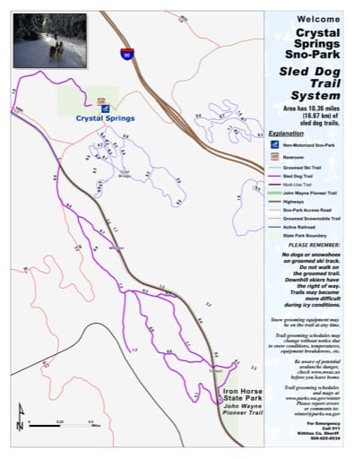 Map of Sled Dog Trails in Crystal Springs Sno-Park. Published by Washington State Parks (WASP).