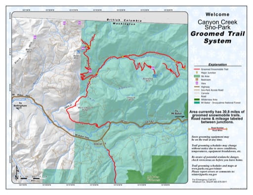 Map of Canyon Creek Sno-Park Groomed Trail System. Published by Washington State Parks (WASP).