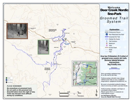 Map of Deer Creek Noridc Sno-Park Groomed Trail System. Published by Washington State Parks (WASP).