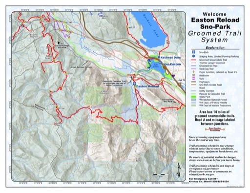 Map of Easton Reload Sno-Park Groomed Trail System. Published by Washington State Parks (WASP).