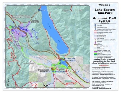 Map of Lake Easton Sno-Park Groomed Trail System. Published by Washington State Parks (WASP).