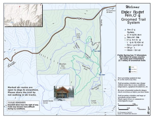 Map of Crystal Springs Sno-Park Groomed Trail System in Washington. Published by Washington State Parks (WASP).