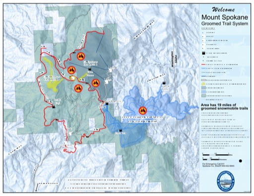 Map of Mount Spokane Sno-Park Groomed Trail System in Washington. Published by Washington State Parks (WASP).