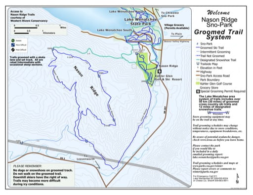 Map of Nason Ridge Sno-Park Groomed Trail System in Washington. Published by Washington State Parks (WASP).