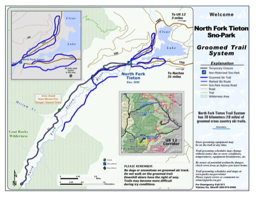 Map of North Fork Tieton Sno-Park Groomed Trail System. Published by Washington State Parks (WASP).
