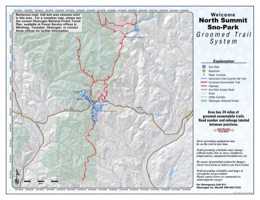 Map of North Summit Sno-Park Groomed Trail System. Published by Washington State Parks (WASP).